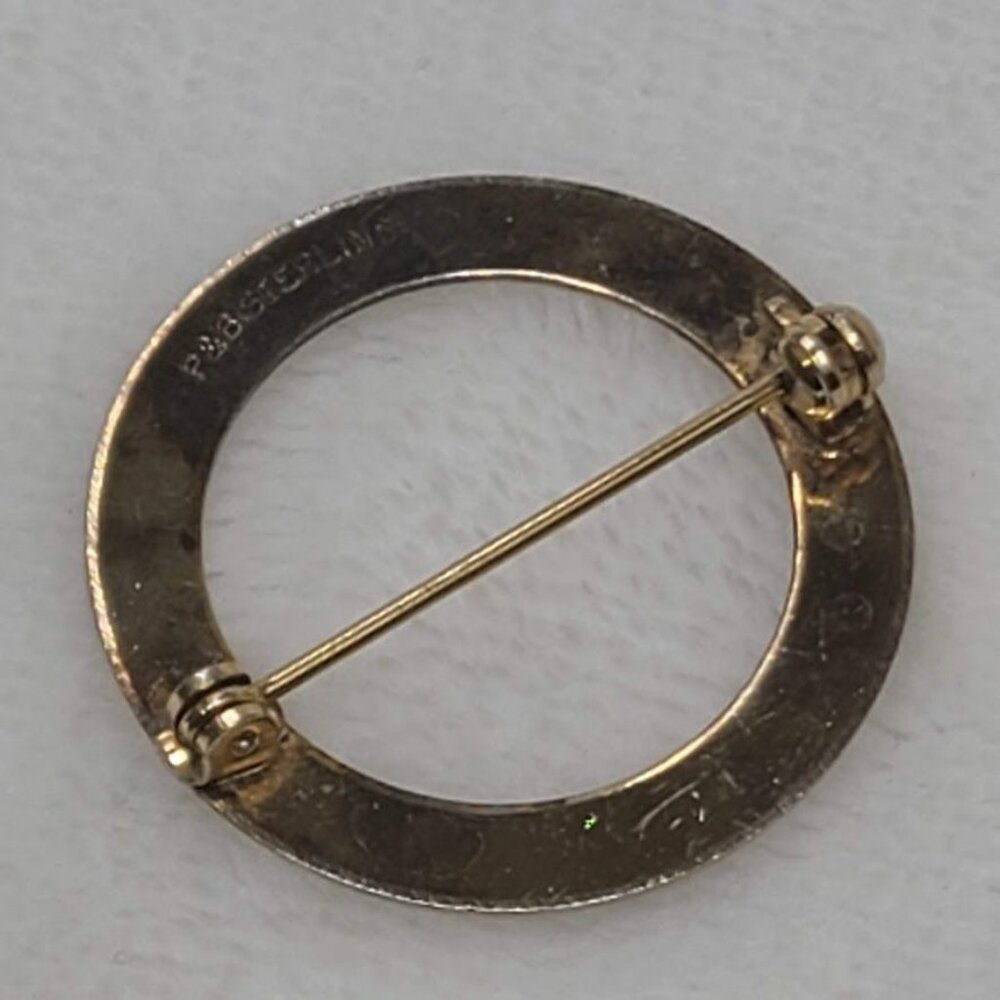 Vintage P&B Signed Sterling Silver Circle Brooch Pin Minimalist Scarf Pin - Picture 3 of 6
